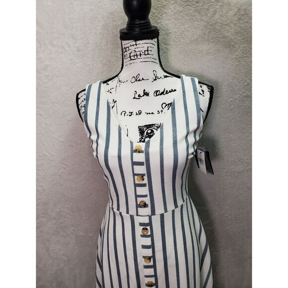 Iz Byer A Line Dress Women Small White Striped Polyester Sleeveless Button Front - Picture 4 of 9
